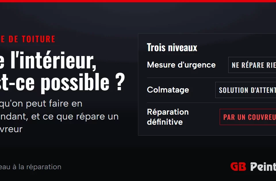 Réparation d'une fuite de toiture : est-ce possible de l'intérieur ? Les trois niveaux, de la mesure d'urgence à la réparation définitive